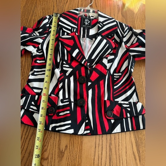 Abbie Mags Aztec Print Two Button Notch Lapel Vintage Boxy Blazer Size SP Red - Picture 9 of 10